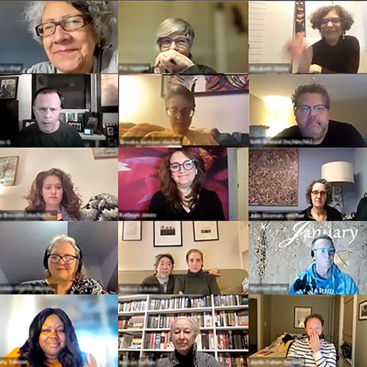 A screenshot of people gathered on zoom. 