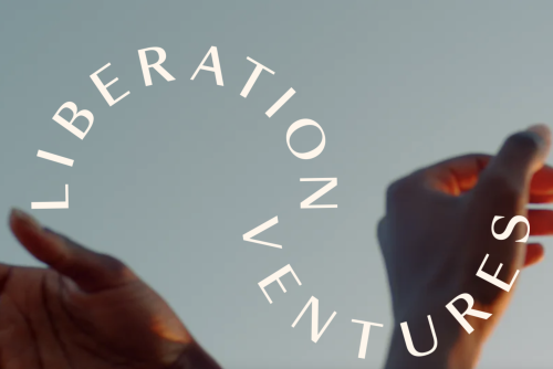 An image of the Liberation Ventures logo with two hands in the background.