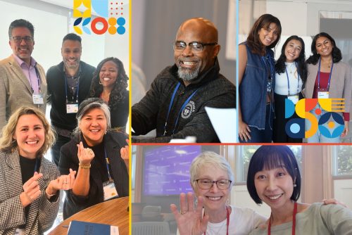 A collage of images of diverse people smiling together.