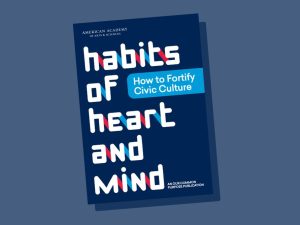 A graphic with a preview of the report, Habits of heart and mind.