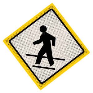 An illustrated graphic of a pedestrian crossing